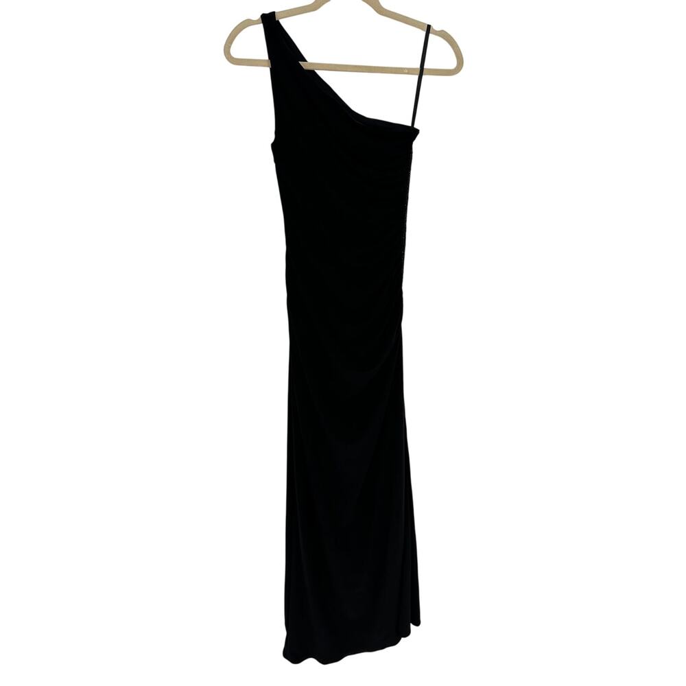 Laundry by Shelli Segal One Shoulder Maxi Dress Women 2 Black Beaded Ruched Gown